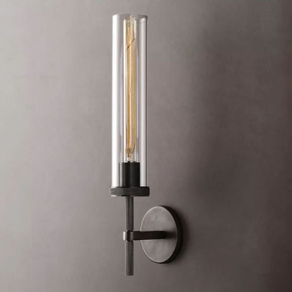 Knurled Brass & Crystal Wall Sconce – Modern Vertical Wall Light Fixture