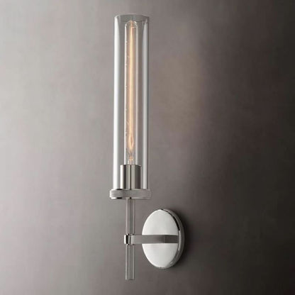 Knurled Brass & Crystal Wall Sconce – Modern Vertical Wall Light Fixture
