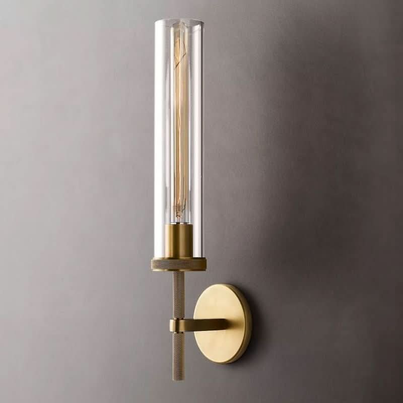 Knurled Brass & Crystal Wall Sconce – Modern Vertical Wall Light Fixture