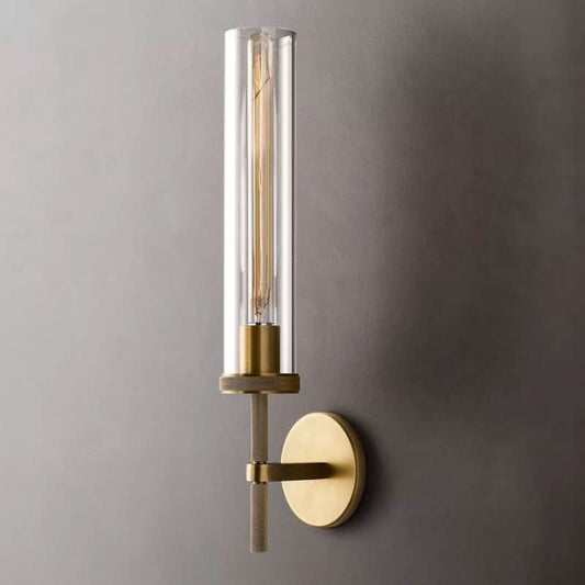 Knurled Brass & Crystal Wall Sconce – Modern Vertical Wall Light Fixture