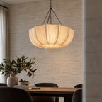 Parasol umbrella-shape fabric pendant light with scalloped edge – view 3