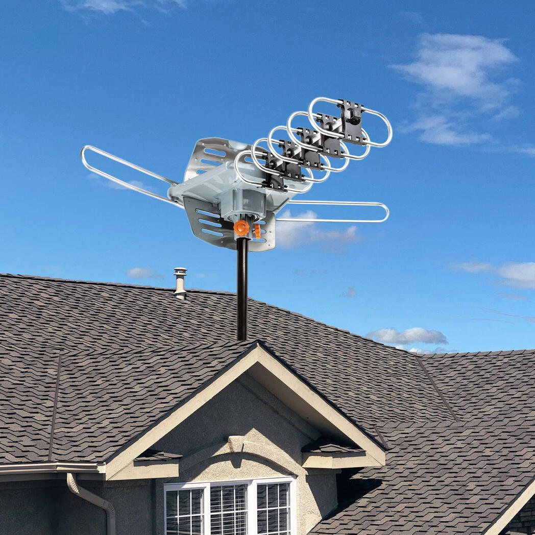 250 Miles Outdoor Digital Amplified HDTV Antenna, Motorized 360° Rotation W/ Pole