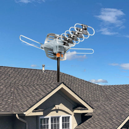 250 Miles Outdoor Digital Amplified HDTV Antenna, Motorized 360° Rotation W/ Pole