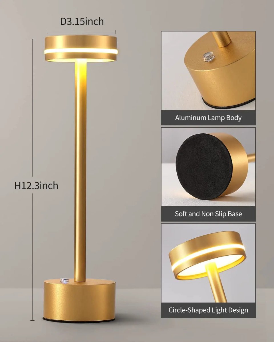 Portable cordless table lamp with aluminum body and round shade for camping and outdoor use – view 07 of 8