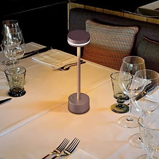 Portable cordless table lamp with aluminum body and round shade for camping and outdoor use – view 03 of 8